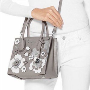 🔥SOLD🔥NEW Michael Kors Mercer Grey Bag Floral Embellishments Crossbody